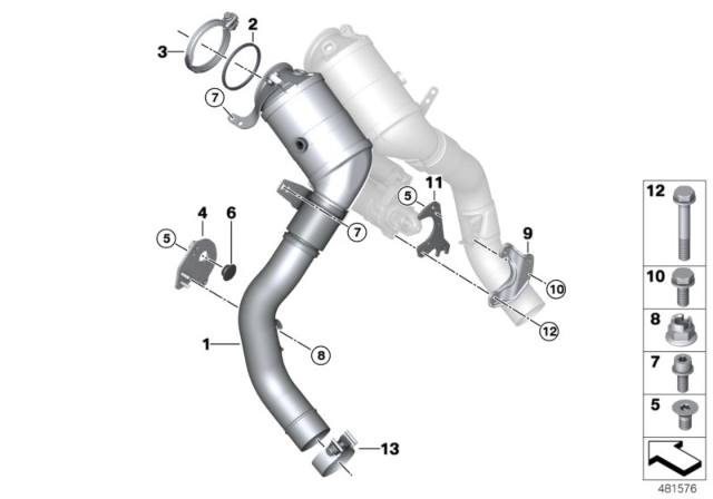 2018 BMW M550i xDrive Holder Catalytic Converter Near Engine Diagram for 18327619012