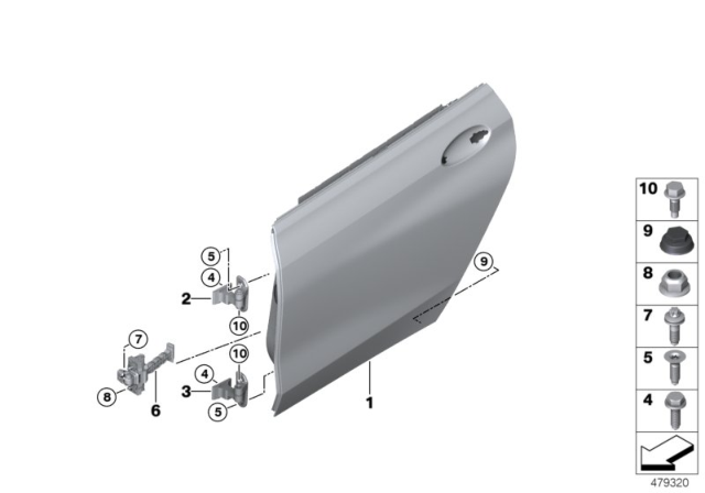 2018 BMW 640i xDrive Gran Turismo Rear Door - Hinge / Door Brake Diagram