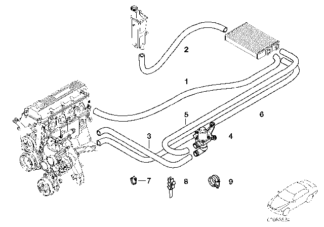 2006 BMW 325Ci Water Hoses / Water Valve Diagram 1