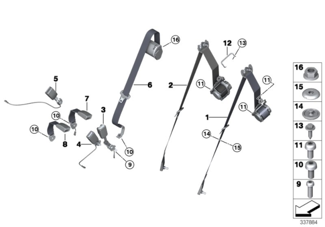 2015 BMW X6 Rear Seat Belt, Basic Diagram