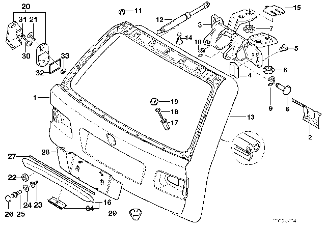 2002 BMW 540i Left Trunk Lid Hinge Diagram for 41617007403