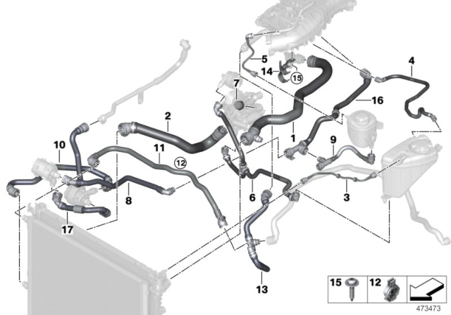 2018 BMW 740e xDrive Cooling System Coolant Hoses Diagram