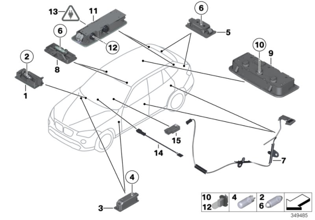 2014 BMW X1 Interior Reading Light, Rear Right Diagram for 63319215610