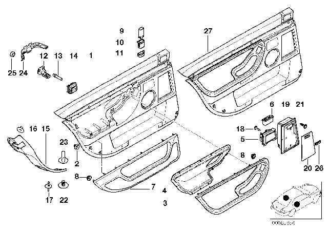 1999 BMW 740iL Left Centre Door Trim Panel Insert Diagram for 51427901007