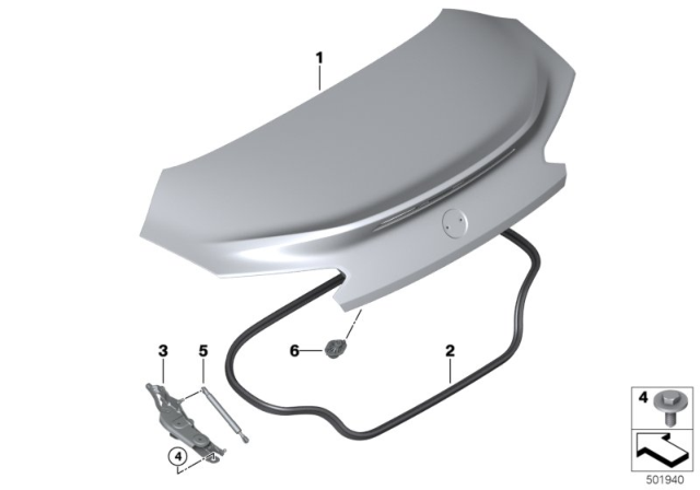 2019 BMW Z4 LEFT TRUNK LID HINGE Diagram for 41009464051