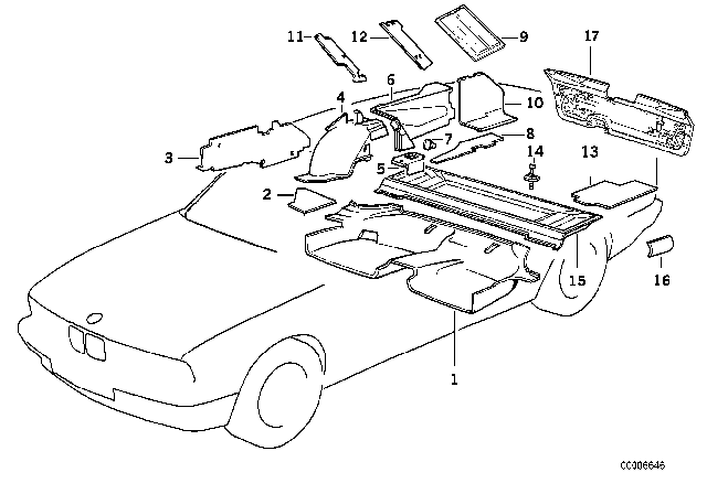 1993 BMW 525iT Sound Insulation Trunk Left Diagram for 51488120623