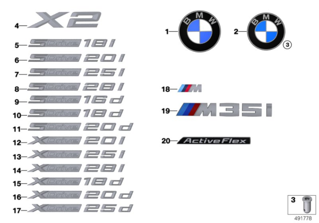 2018 BMW X2 Lettering Diagram for 51148496016