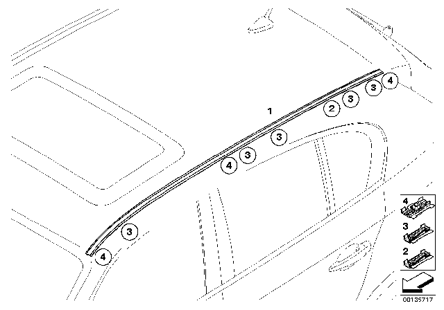 2008 BMW 535xi Roof Moulding / Roof Rail Diagram 1