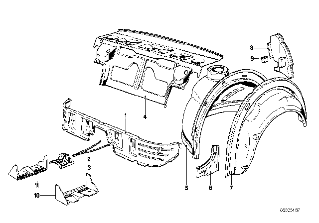 1983 BMW 528e Corner Plate Wheel Housing Rear Left Diagram for 41141820495