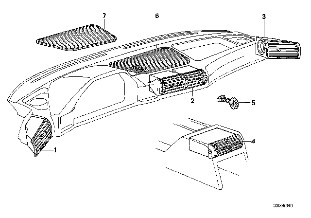 1991 BMW 525i Fresh Air Grille Center Diagram for 64228390314