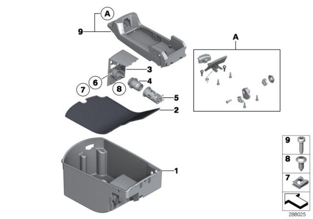 2012 BMW 750Li Center Console Storing Partition Diagram