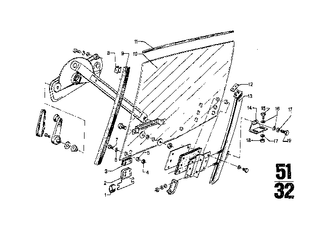 1971 BMW 3.0CS Door Window Green Front Right Diagram for 51321811136