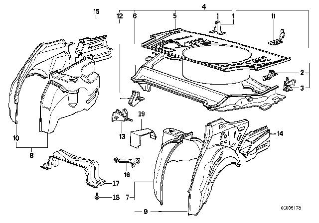 1994 BMW 525i Floor Panel Trunk / Wheel Housing Rear Diagram