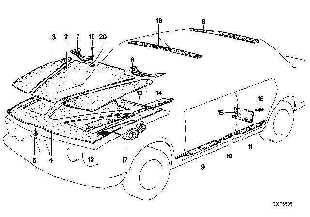 1986 BMW 524td Sound Insulating Diagram