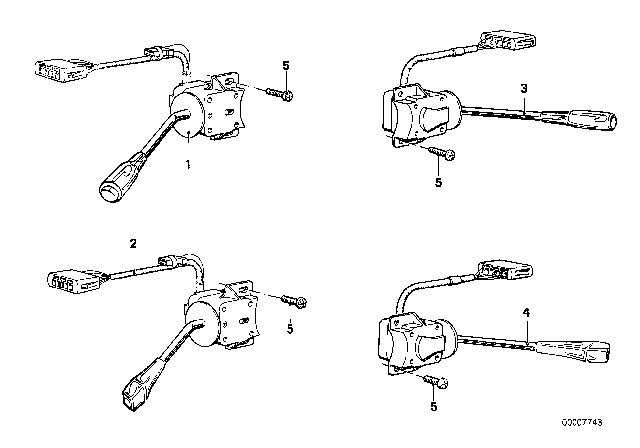 1982 BMW 320i Dip-Dim Control Turn Signal Switch Diagram for 61311365835