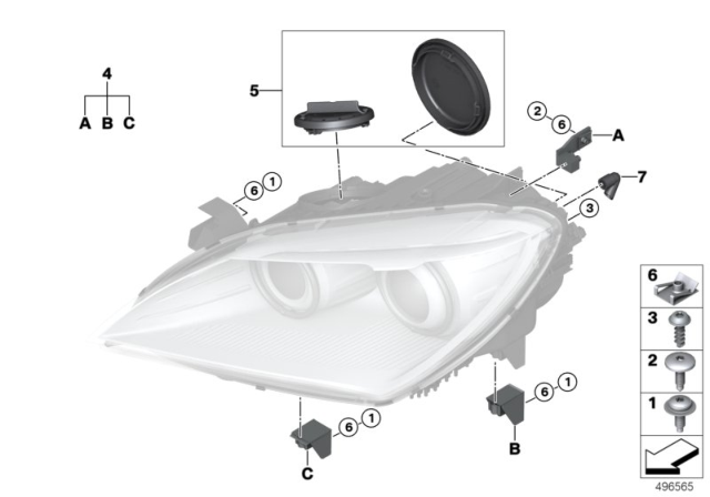 2016 BMW 650i Single Components For Headlight Diagram