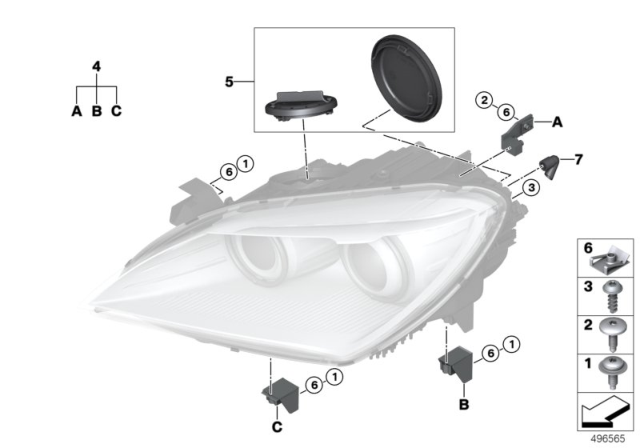 2017 BMW 640i Single Components For Headlight Diagram