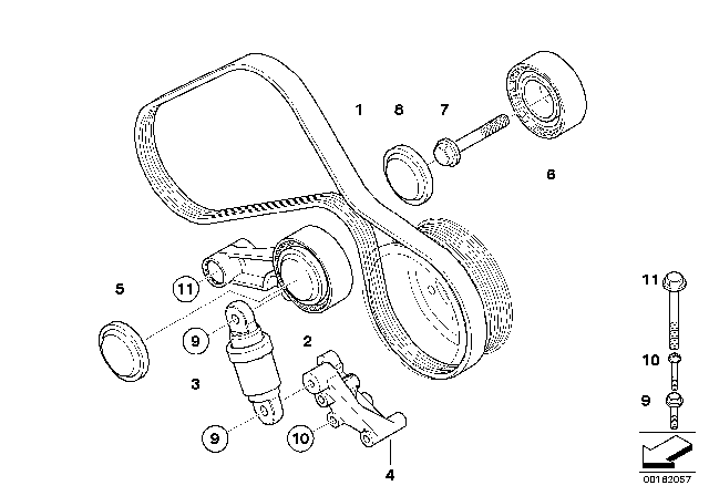 2008 BMW M3 Adjusting Pulley With Lever Diagram for 11287841527
