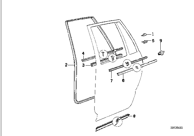 1995 BMW 530i Door Weather Strip Outer Left Diagram for 51228120287