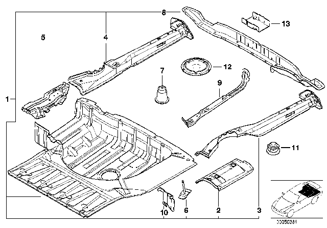 2000 BMW 540i Trunk Floor Left Diagram for 41128209455