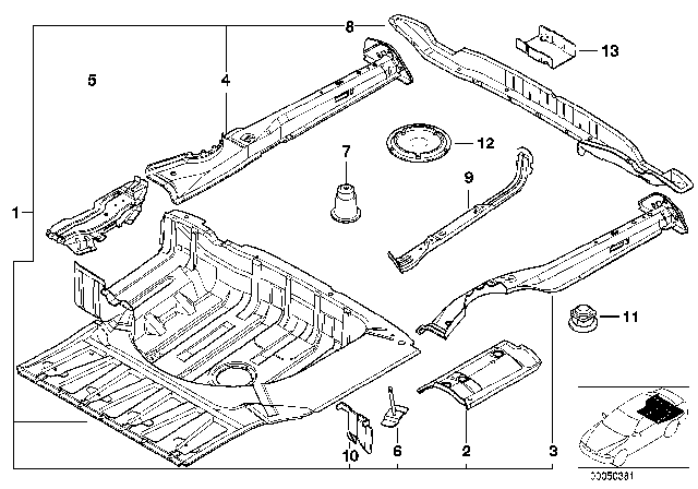 2000 BMW 540i Mounting Parts For Trunk Floor Panel Diagram