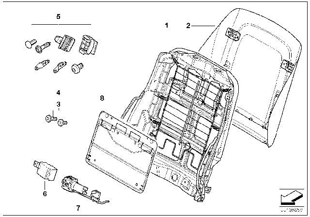 2004 BMW 325i Front Seat Backrest Frame / Rear Panel Diagram 2