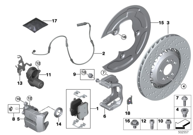 2020 BMW M8 Brake Disc, Ventilated, Perforated, Left Diagram for 34217991103