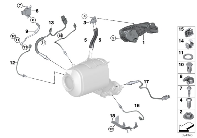 2010 BMW 335d Diesel Particulate Filtration Sensor / Mounting Parts Diagram