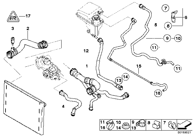 2004 BMW 760Li Cooling System - Water Hoses Diagram