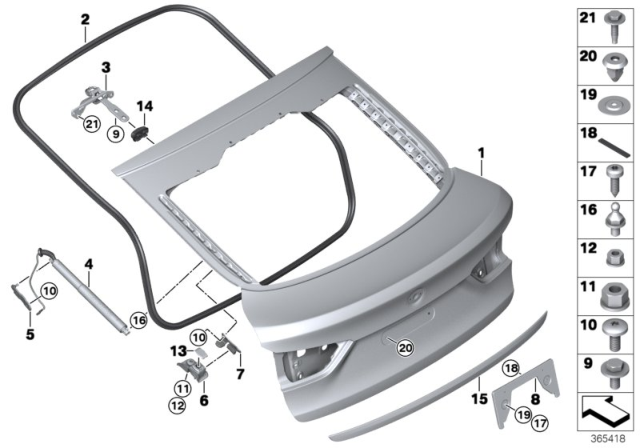 2018 BMW X6 Trunk Lid Diagram for 41007387916