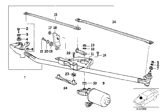 1992 BMW 318is Single Wiper Parts Diagram