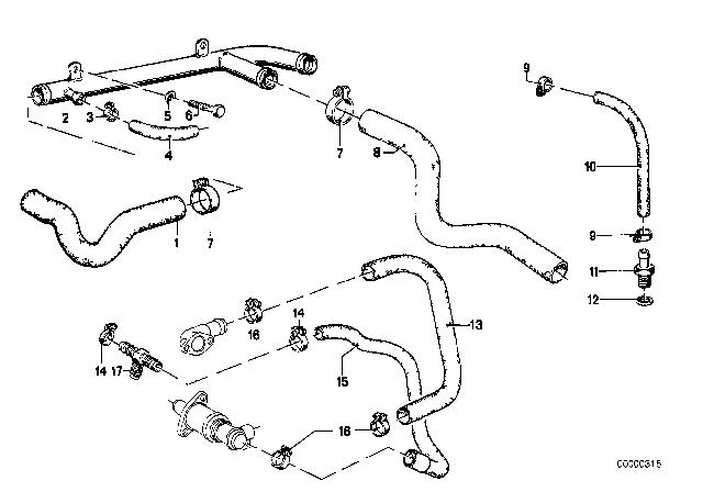 1981 BMW 733i Cooling System - Water Hoses Diagram 2