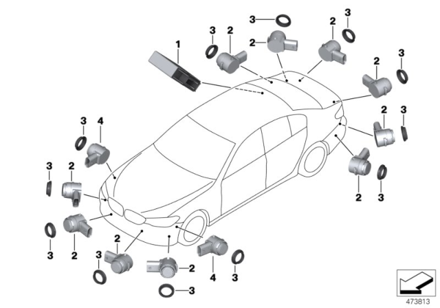 2020 BMW M5 Park Distance Control (PDC) Diagram