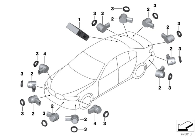 2019 BMW 530i xDrive Park Distance Control (PDC) Diagram 2