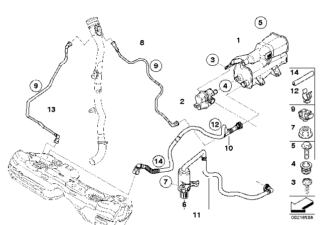 2011 BMW 328i Activated Charcoal Filter / Fuel Ventilate Diagram