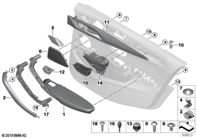 2017 BMW 540i Mounting Parts, Door Trim Panel Diagram 2