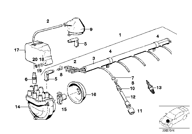 1983 BMW 633CSi Ignition Wiring / Spark Plug / Distributor Cable Diagram 1