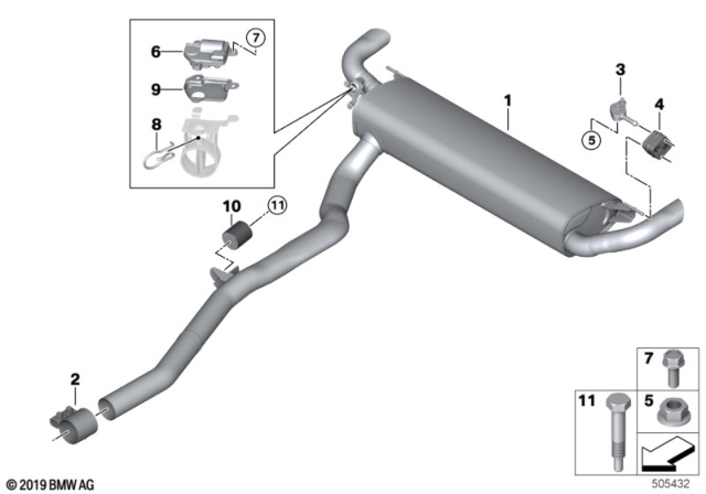 2020 BMW X7 Rear Muffler With Exhaust Fl Diagram for 18308487381