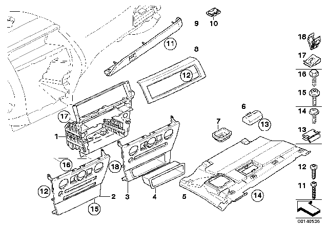 2004 BMW 645Ci Mounting Parts, Instrument Panel Diagram