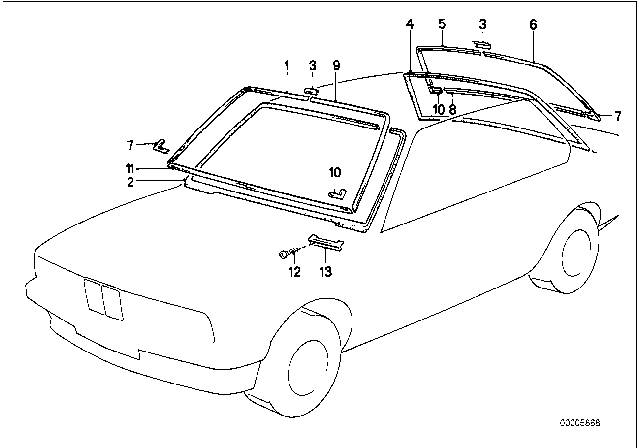 1985 BMW 735i Glazing, Mounting Parts Diagram