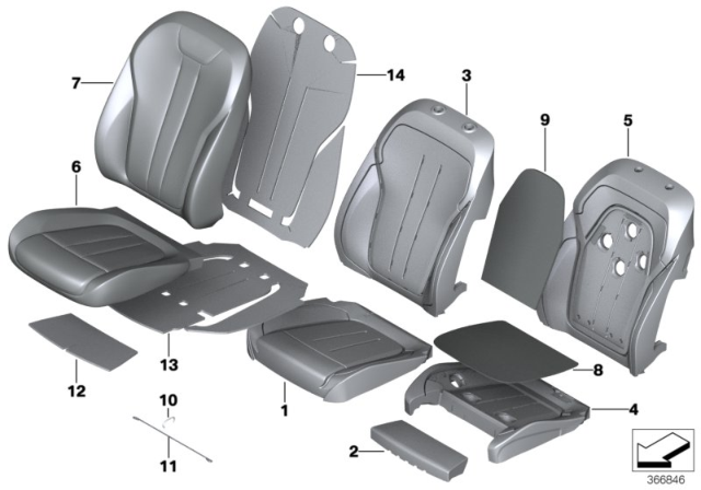 2017 BMW X6 Leather Cover For Basic Seat Diagram for 52107377076