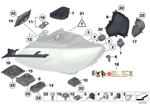 2011 BMW 335i Single Components For Headlight Diagram