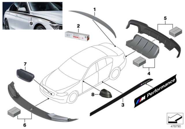 2012 BMW 550i M Performance Aerodynamics Accessories Diagram