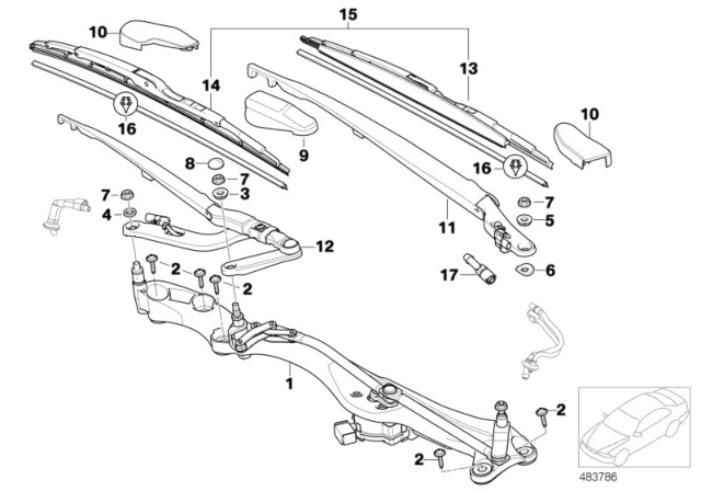 2005 BMW 760i Windshield Wiper Arm Right Diagram for 61617208692