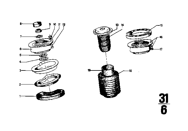 1971 BMW 2800CS Guide Support / Spring Pad / Attaching Parts Diagram