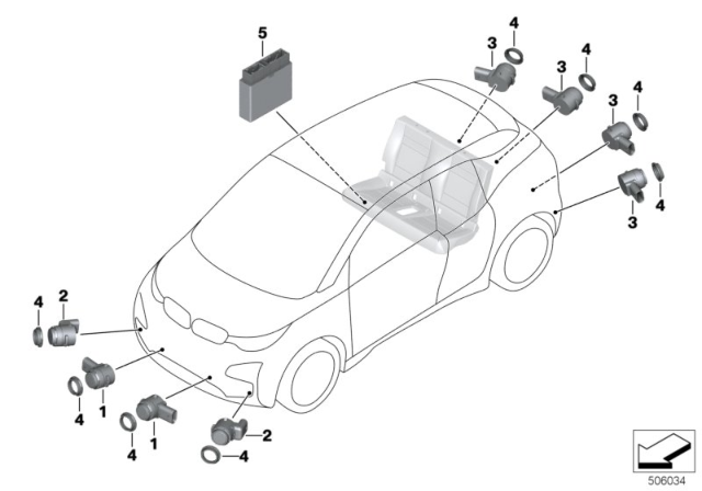 2019 BMW i3s Ultrasonic Transducer Andesit Silber Diagram for 66209318693