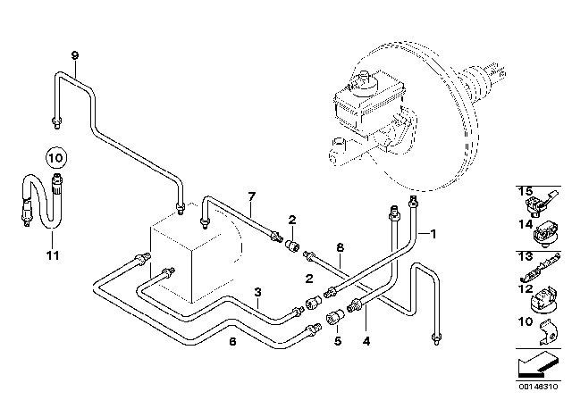 2000 BMW 540i Front Brake Pipe ASC Diagram