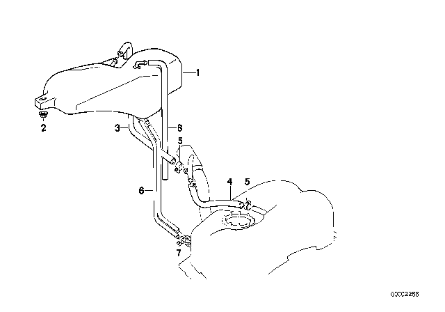 1989 BMW 750iL Expansion Tank / Tubing Diagram