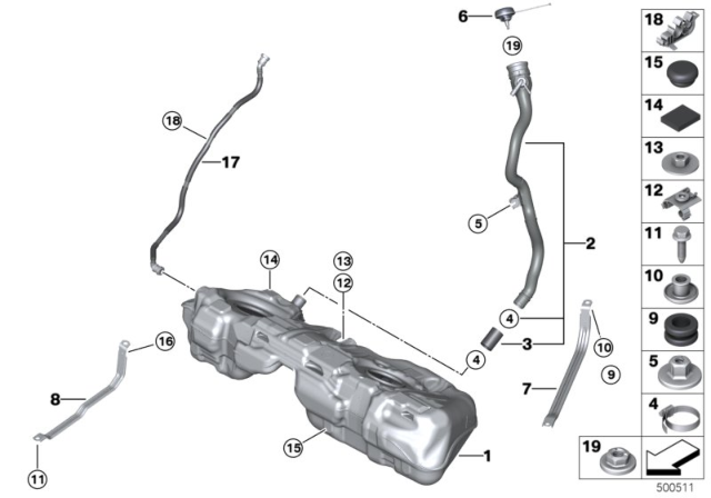 2017 BMW M4 Fuel Tank Mounting Parts Diagram