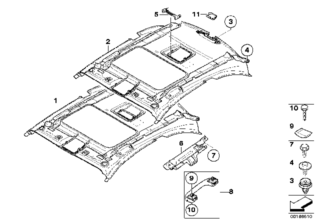 2010 BMW 135i Headlining, Lift-Up & Slide-Back Sunroof Diagram for 51442997417